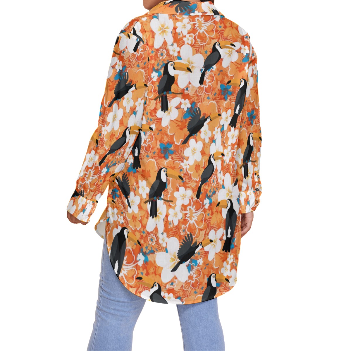 Floral Toucan Orange Hawaiian Plus Size Shirt For Women
