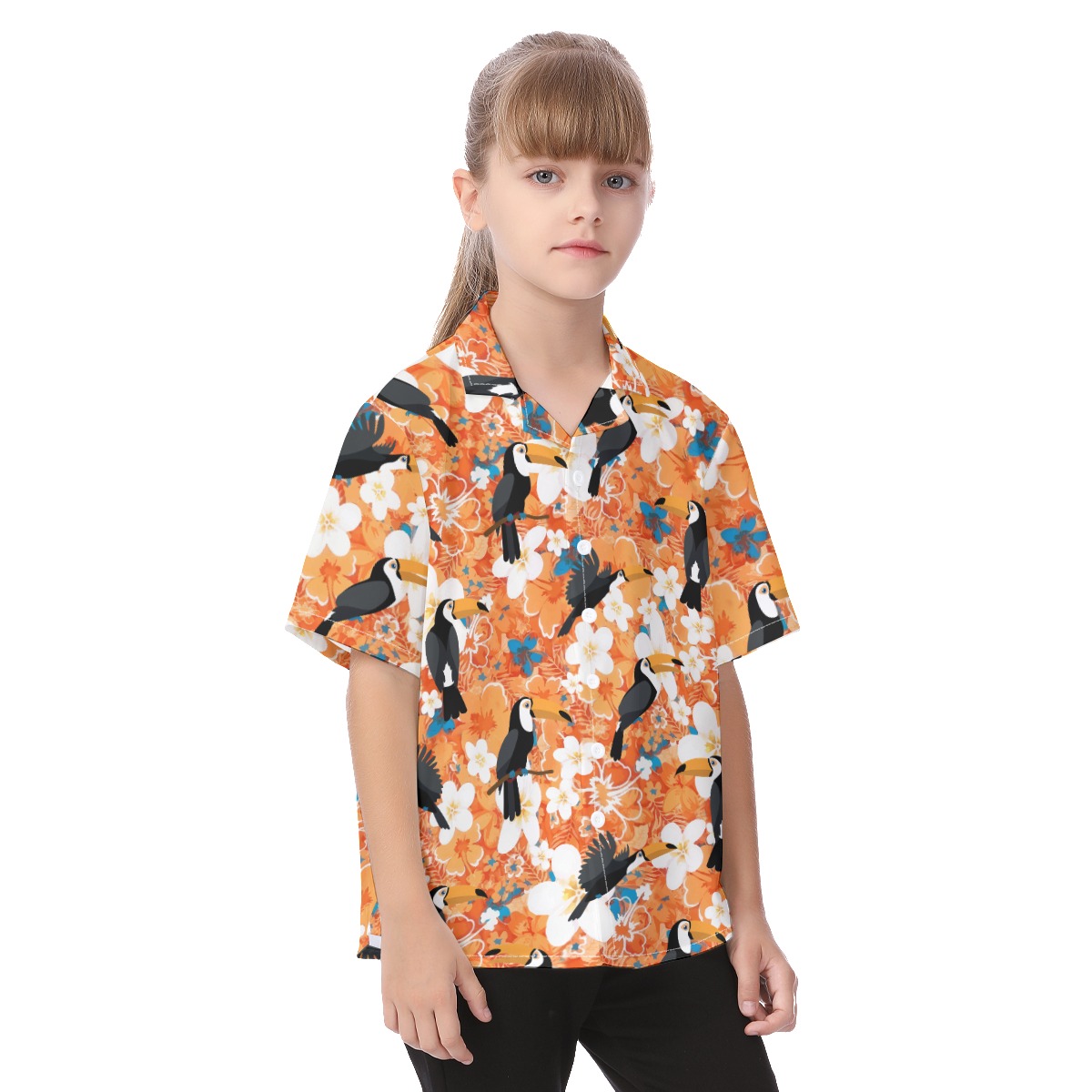Cute Toucan Floral Aloha Shirt For Kids
