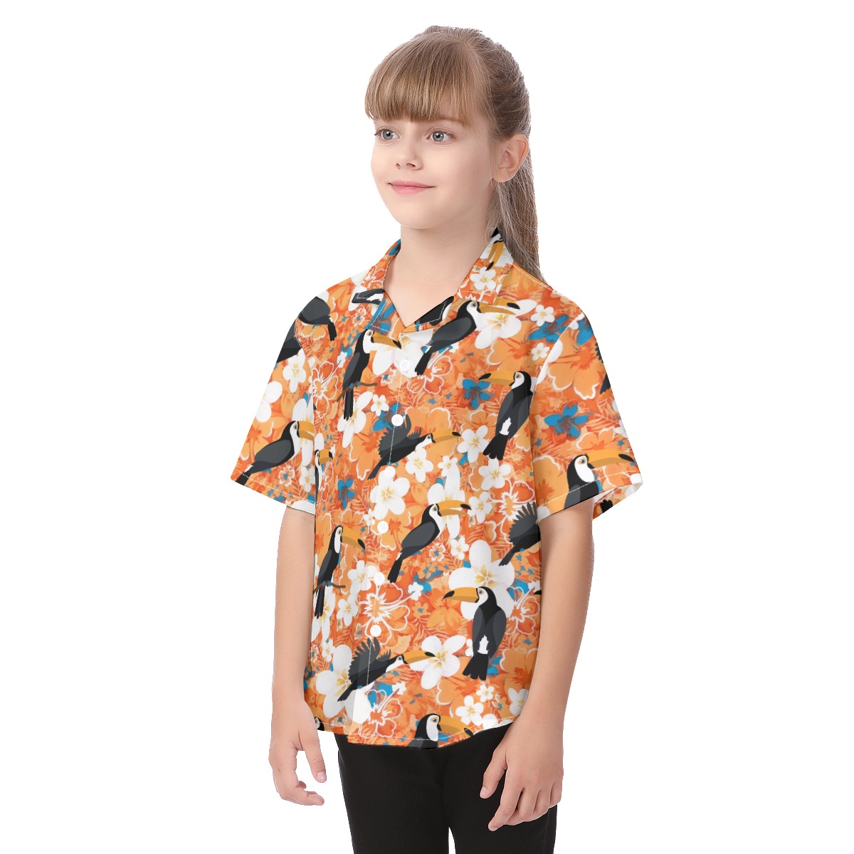 Cute Toucan Floral Aloha Shirt For Kids