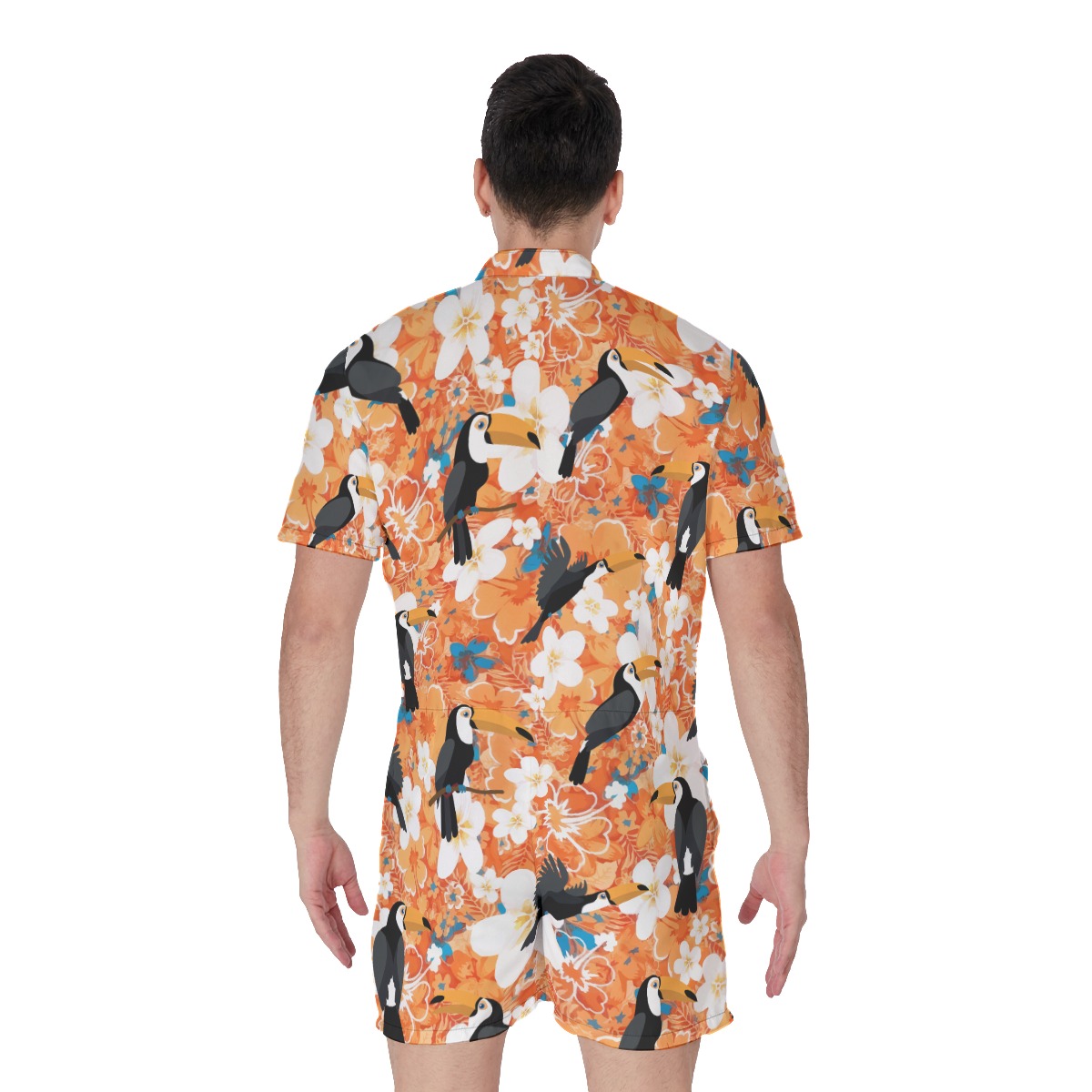 Floral Toucan Orange Men's Hawaiian Romper