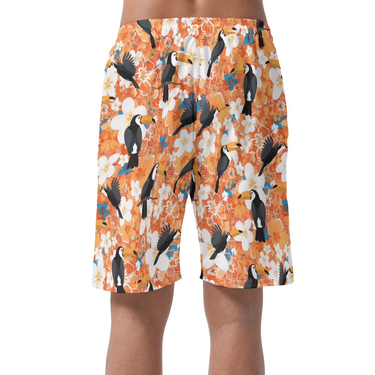 Floral Toucan Orange Hawaiian Beach Shorts For Men
