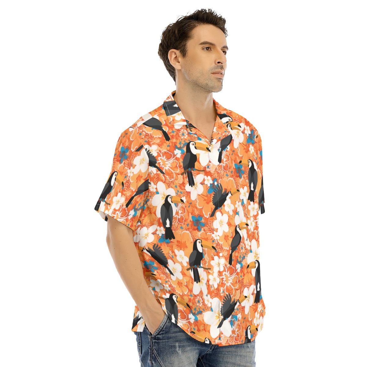 Floral Toucan Orange Men's Hawaiian Shirt