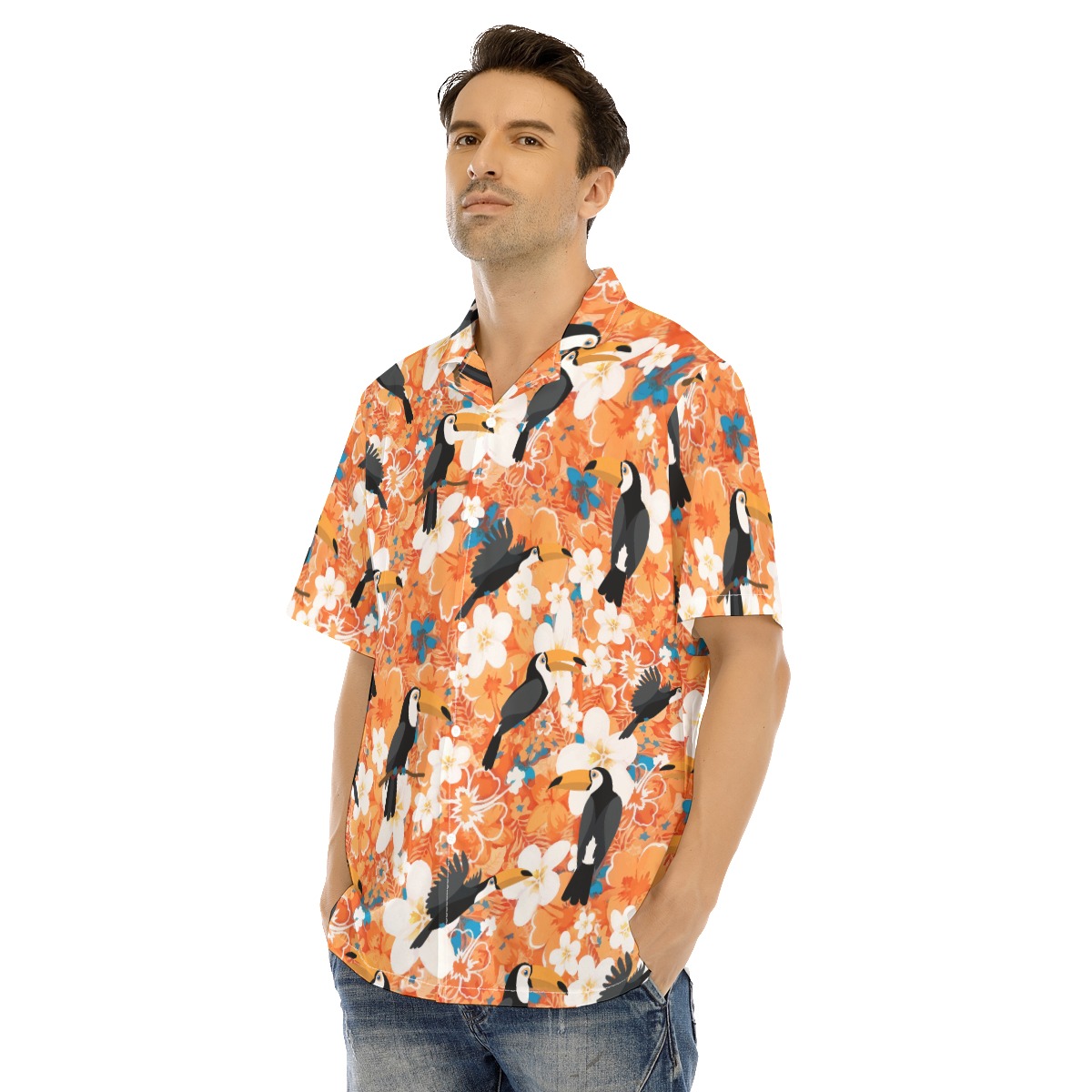 Floral Toucan Orange Men's Hawaiian Shirt