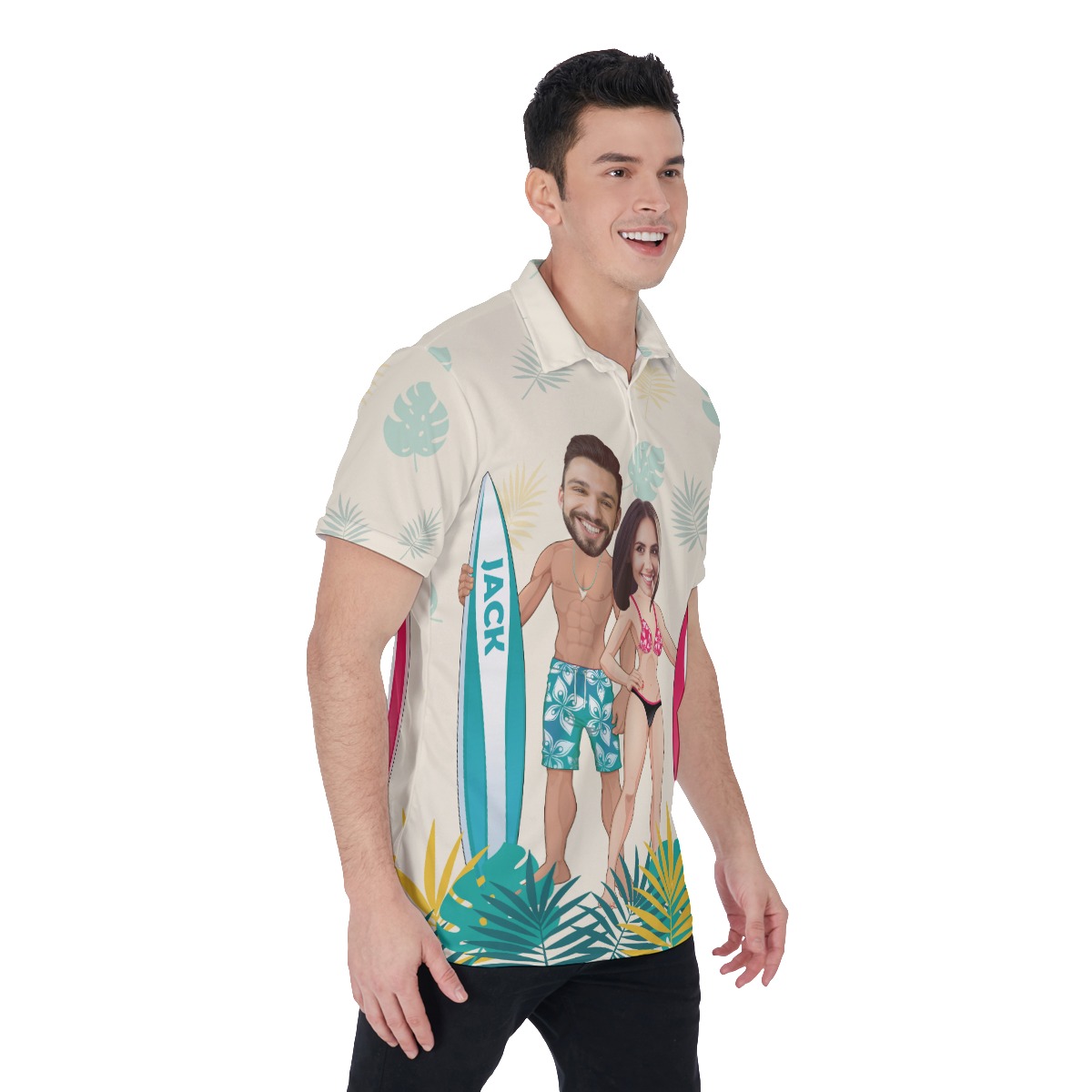 Funny Custom Face And Name Beach Polo Shirt For Couples