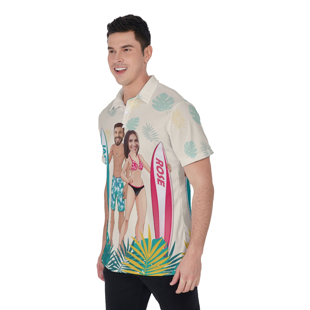 Funny Custom Face And Name Beach Polo Shirt For Couples