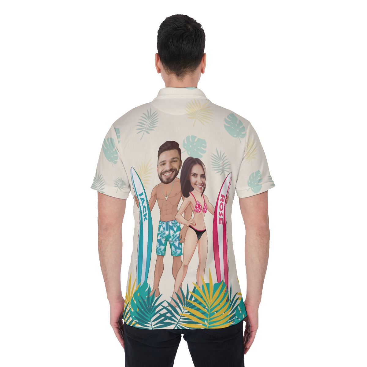 Funny Custom Face And Name Beach Polo Shirt For Couples