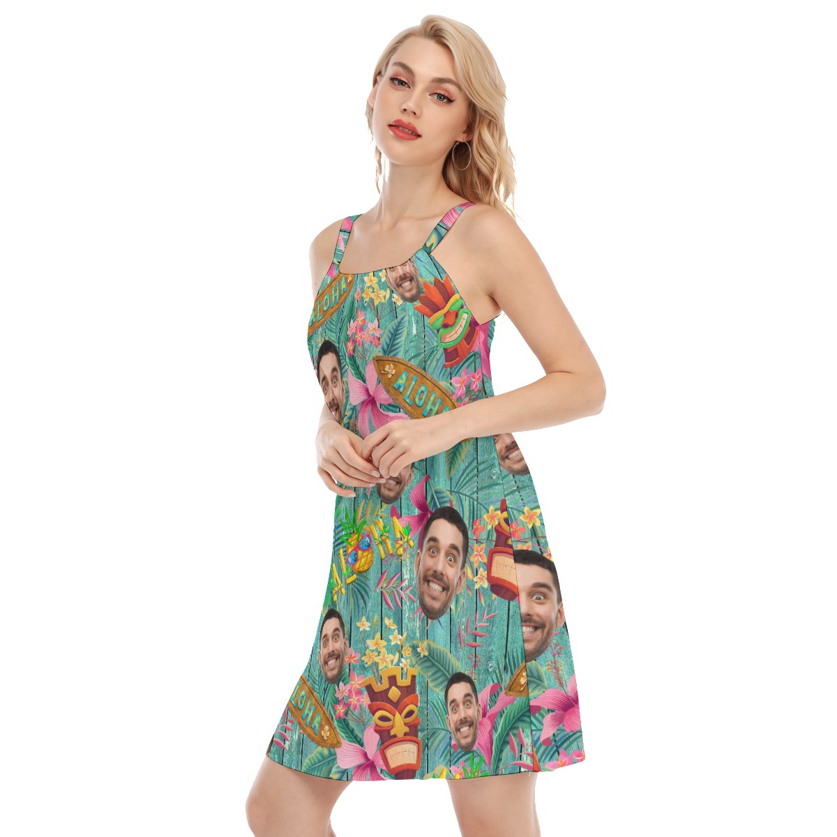 Funny Vintage Tiki Custom Face Aloha Cami Dress For Summer