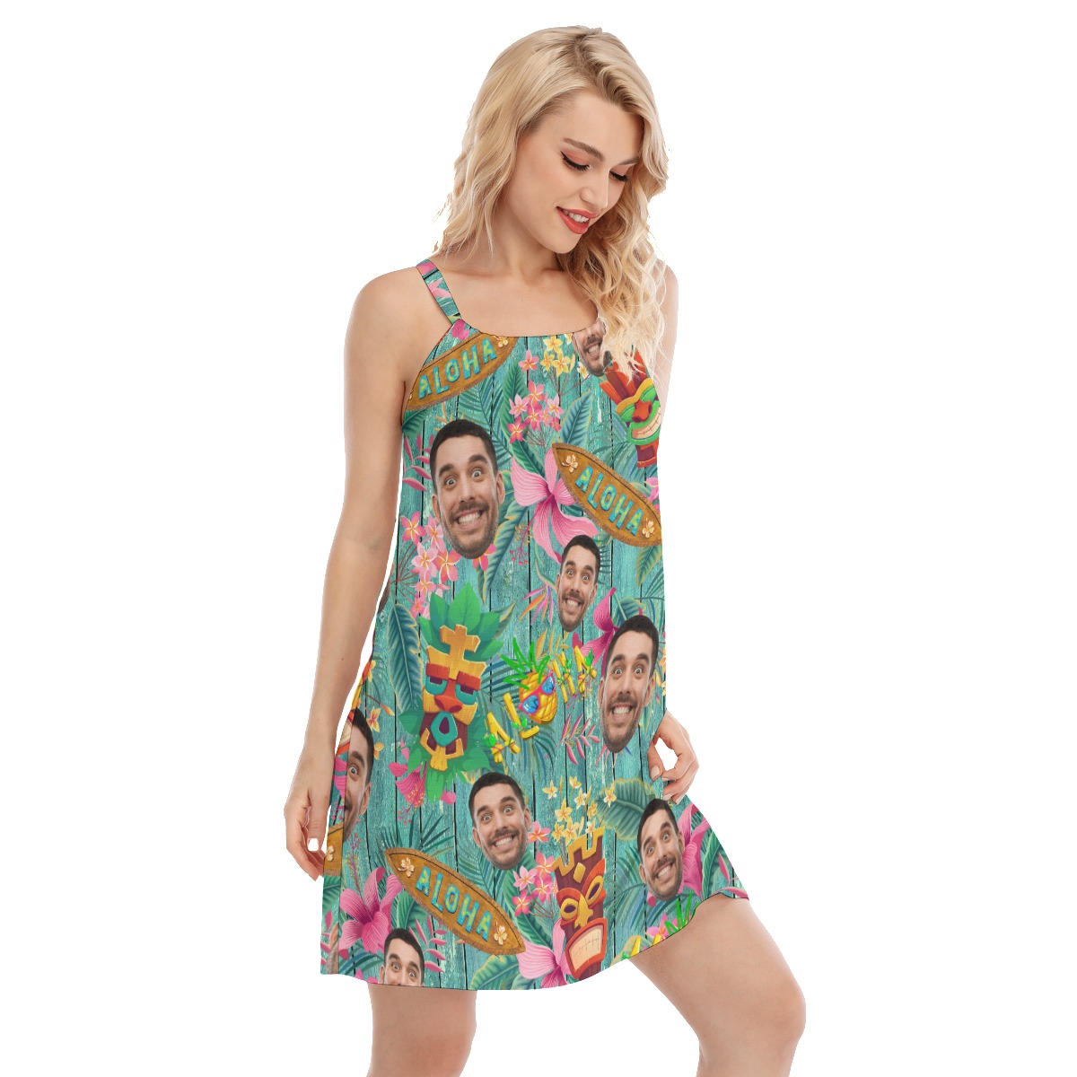Funny Vintage Tiki Custom Face Aloha Cami Dress For Summer