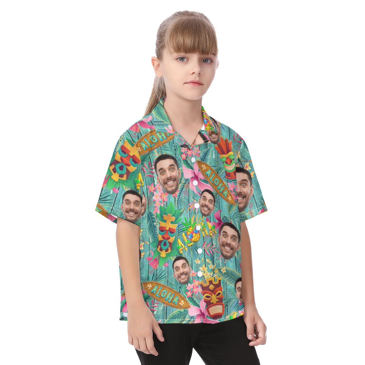 Cute Custom Face Vintage Tiki Hawaiian Shirt For Kids