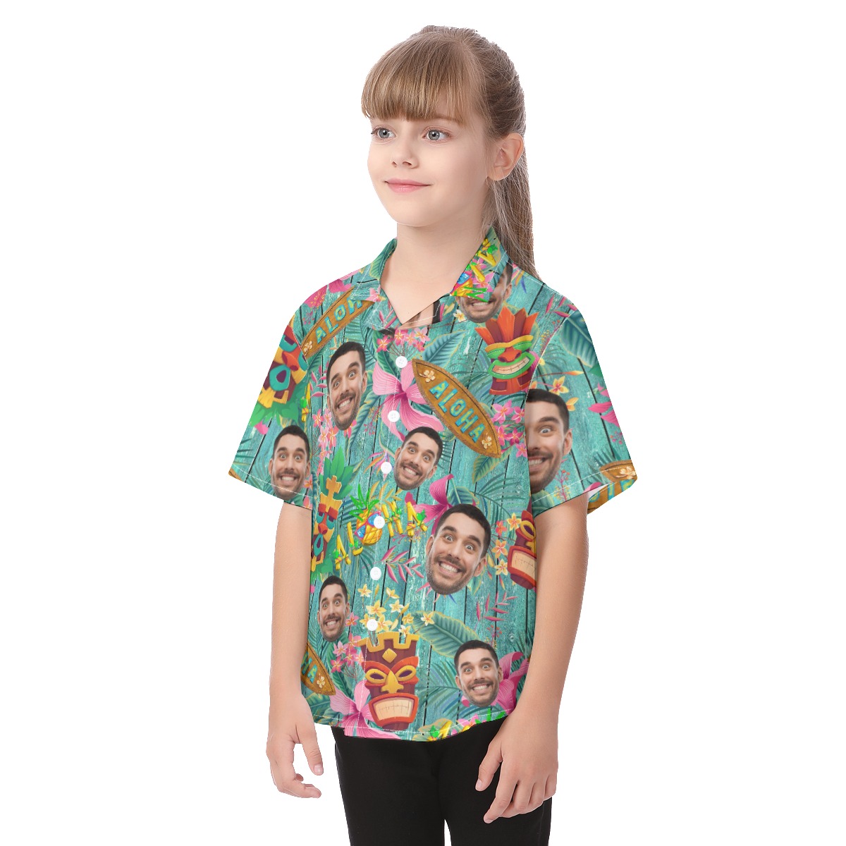 Cute Custom Face Vintage Tiki Hawaiian Shirt For Kids