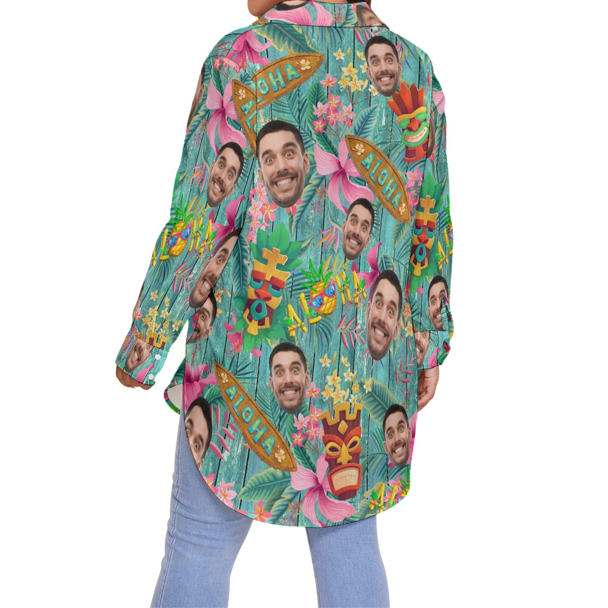 Funny Custom Face Floral Vintage Hawaiian Plus Size Shirt For Women