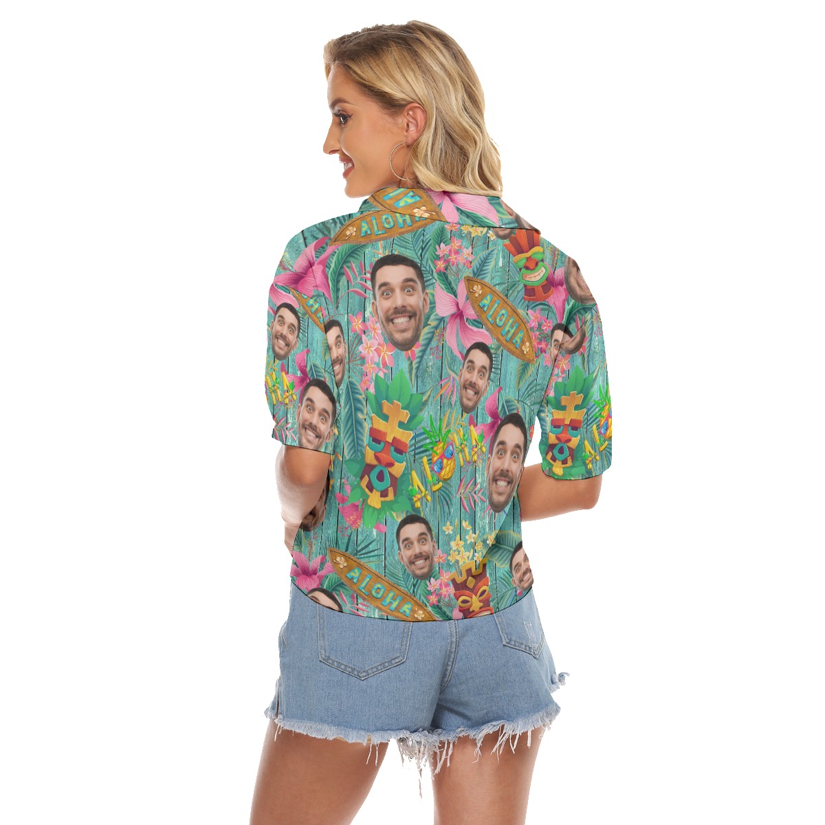 Funny Tiki Vintage Custom Face Aloha Crop Top Shirt For Women