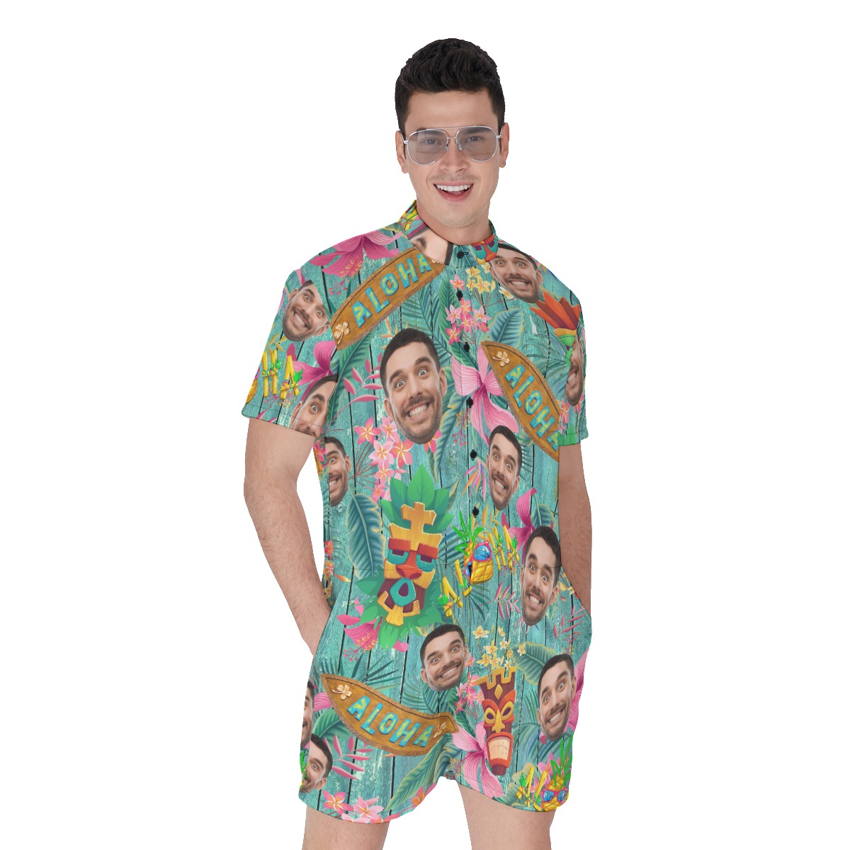 Funny Custom Vintage Aloha Romper With Face - variant image 1