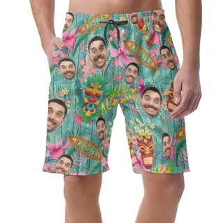 Custom Vintage Aloha Beach Shorts With Face
