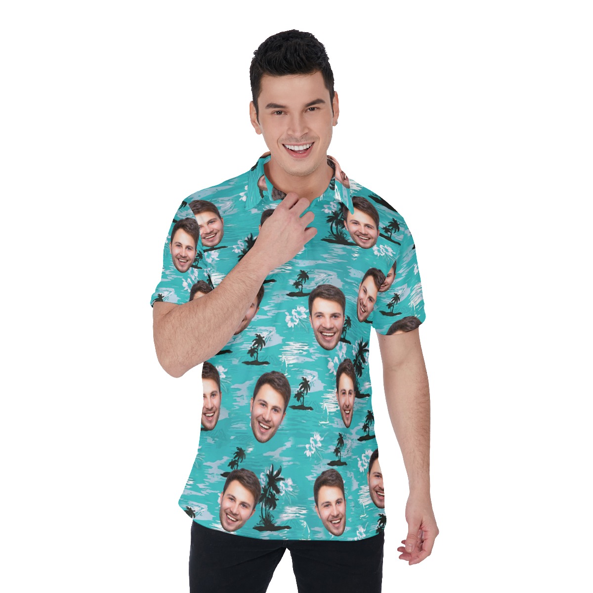 Light Blue Beach Men's Polo Shirt With Face - variant image 1