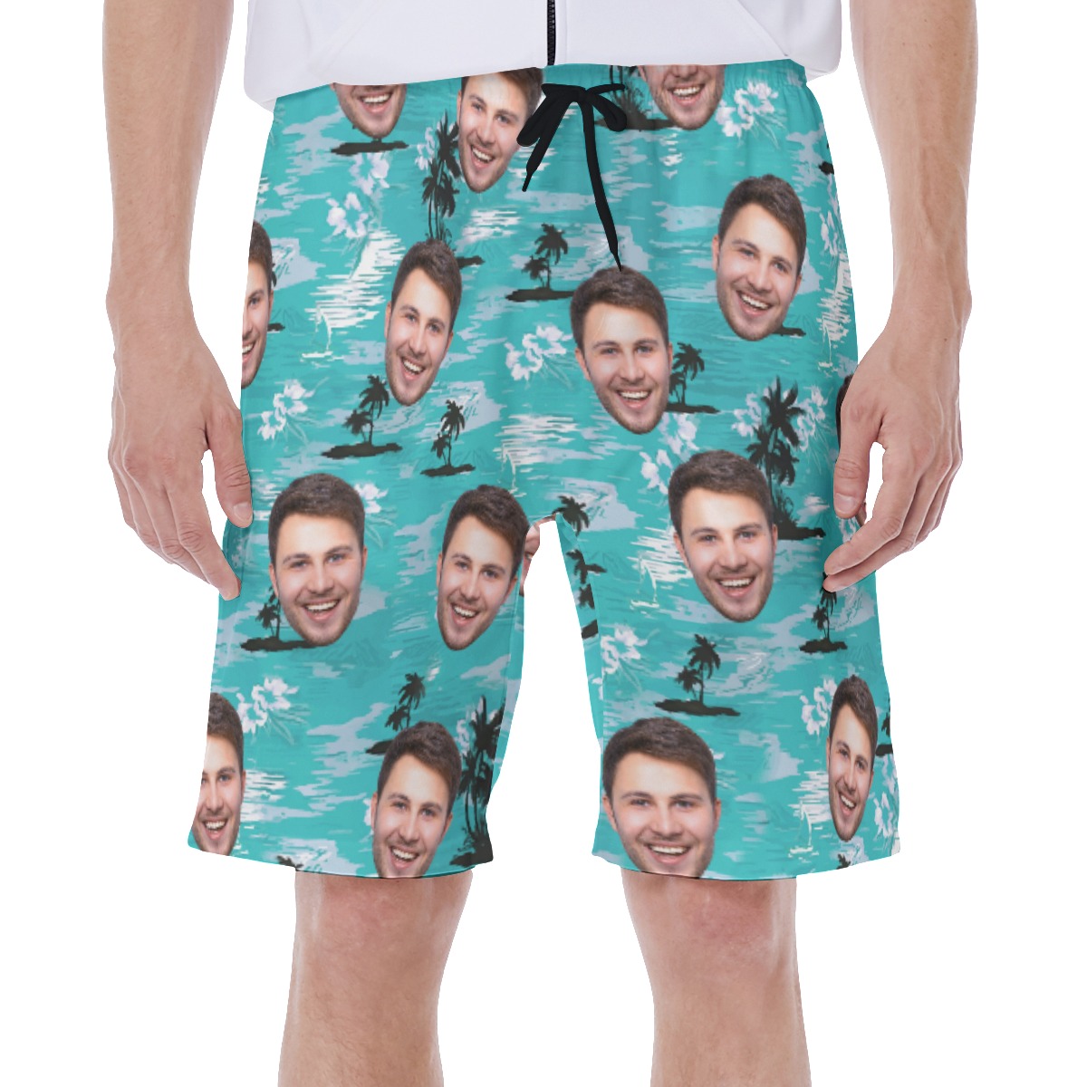 Light Blue Beach Men's Hawaiian Shorts With Face - variant image 1