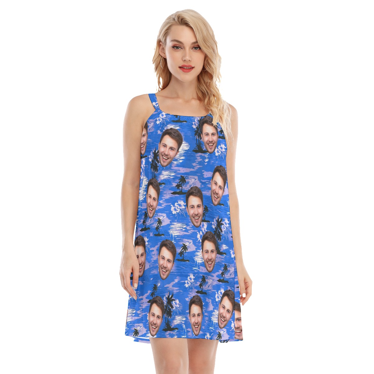 Blue Women's Cami Dress With Custom Face - variant image 1