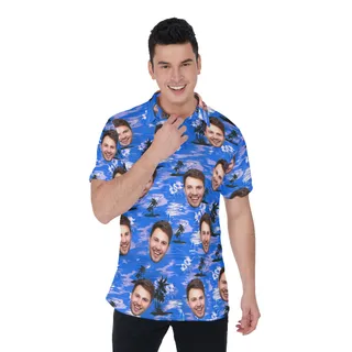 Blue Men's Polo Shirt With Custom Face