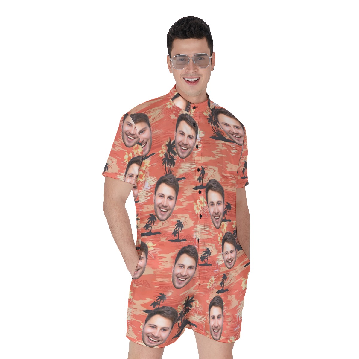 Orange Beach Hawaiian Romper With Custom Face - variant image 1