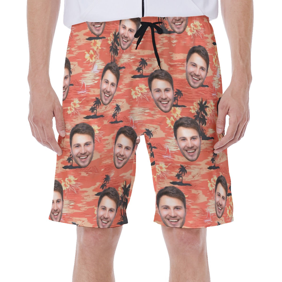 Orange Beach Hawaiian Men's Shorts With Multi Faces - variant image 1