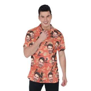 Orange Beach Hawaiian Polo Shirt With Custom Face