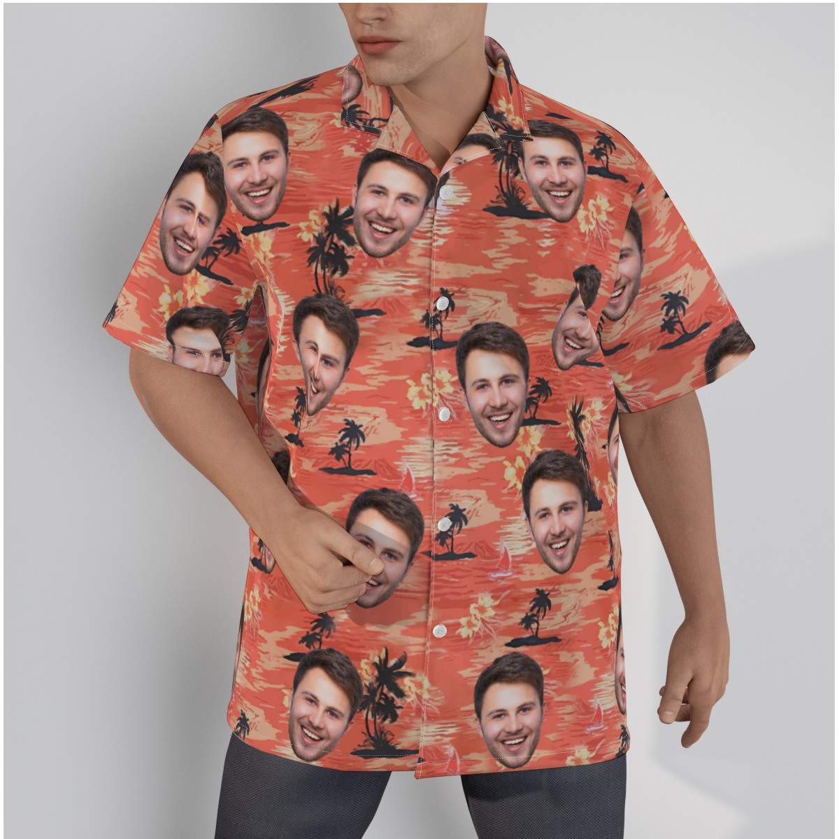 Custom Face Beach Orange Hawaiian Shirt - variant image 1