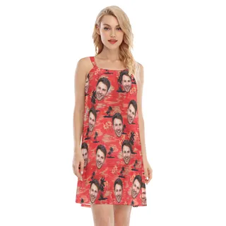 Custom Beach Red Men Cami Dress With Face