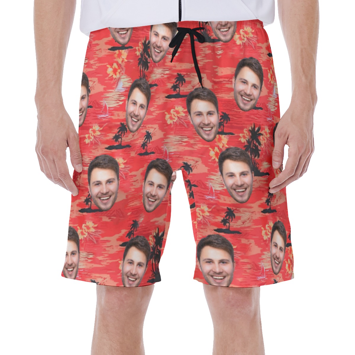 Custom Beach Red Men Hawaiian Shorts With Face - variant image 1