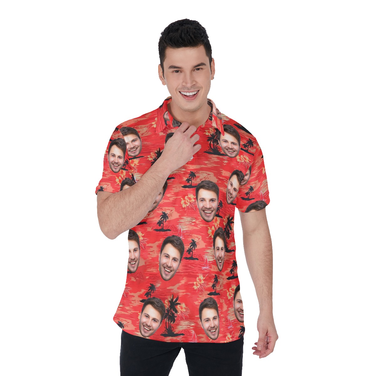 Custom Red Beach Men's Polo Shirt With Face - variant image 1