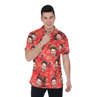 Custom Red Beach Men's Polo Shirt With Face