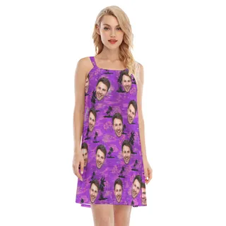 Purple Beach Women's Cami Dress With Custom Face