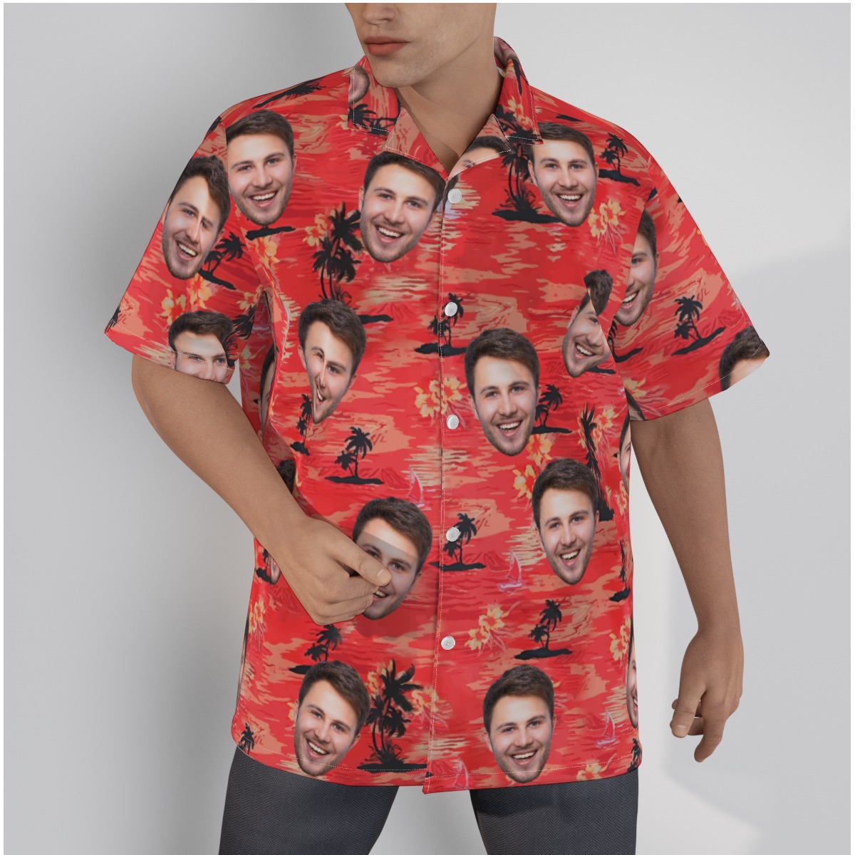 Custom Red Hawaiian Shirt With Face - variant image 1