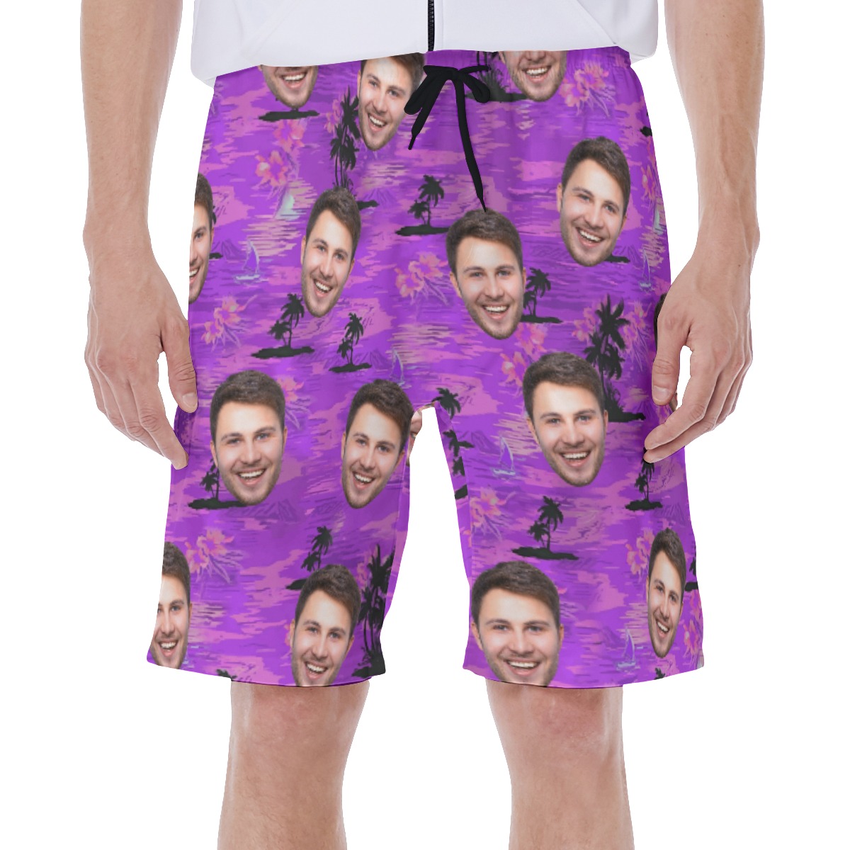 Purple Beach Men's Swim Trunks With Custom Face - variant image 1
