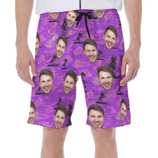 Purple Beach Men's Swim Trunks With Custom Face