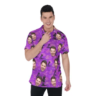 Purple Men's Polo Shirt With Custom Face
