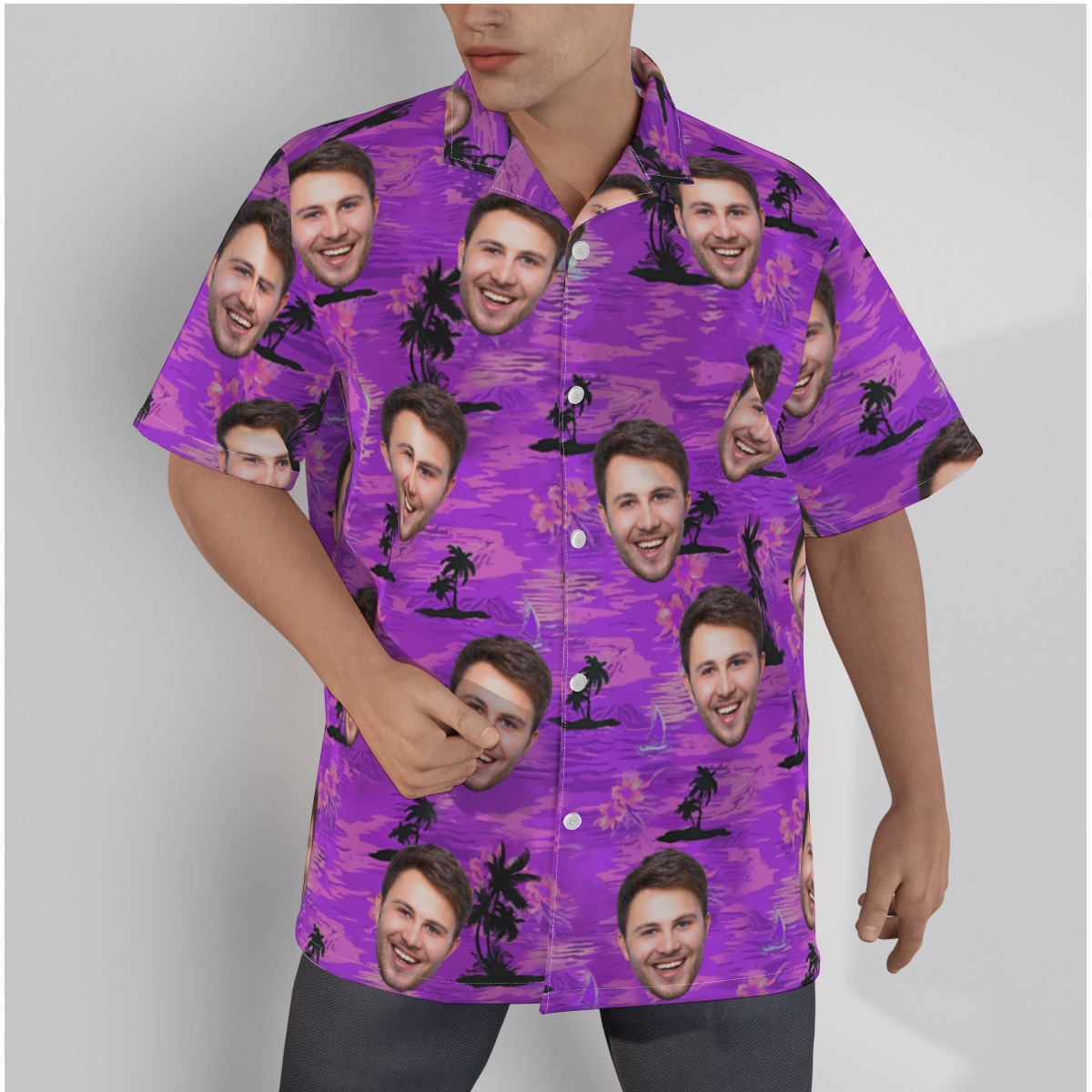 Custom Face Beach Purple Hawaiian Shirt - variant image 1