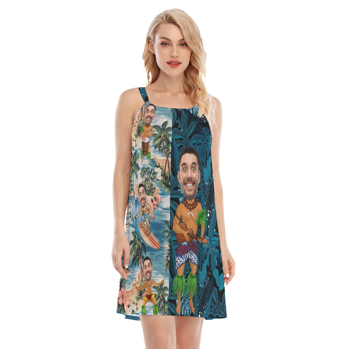 Funny Custom Face Tropical Surfing Hawaiian Cami Dress - variant image 1