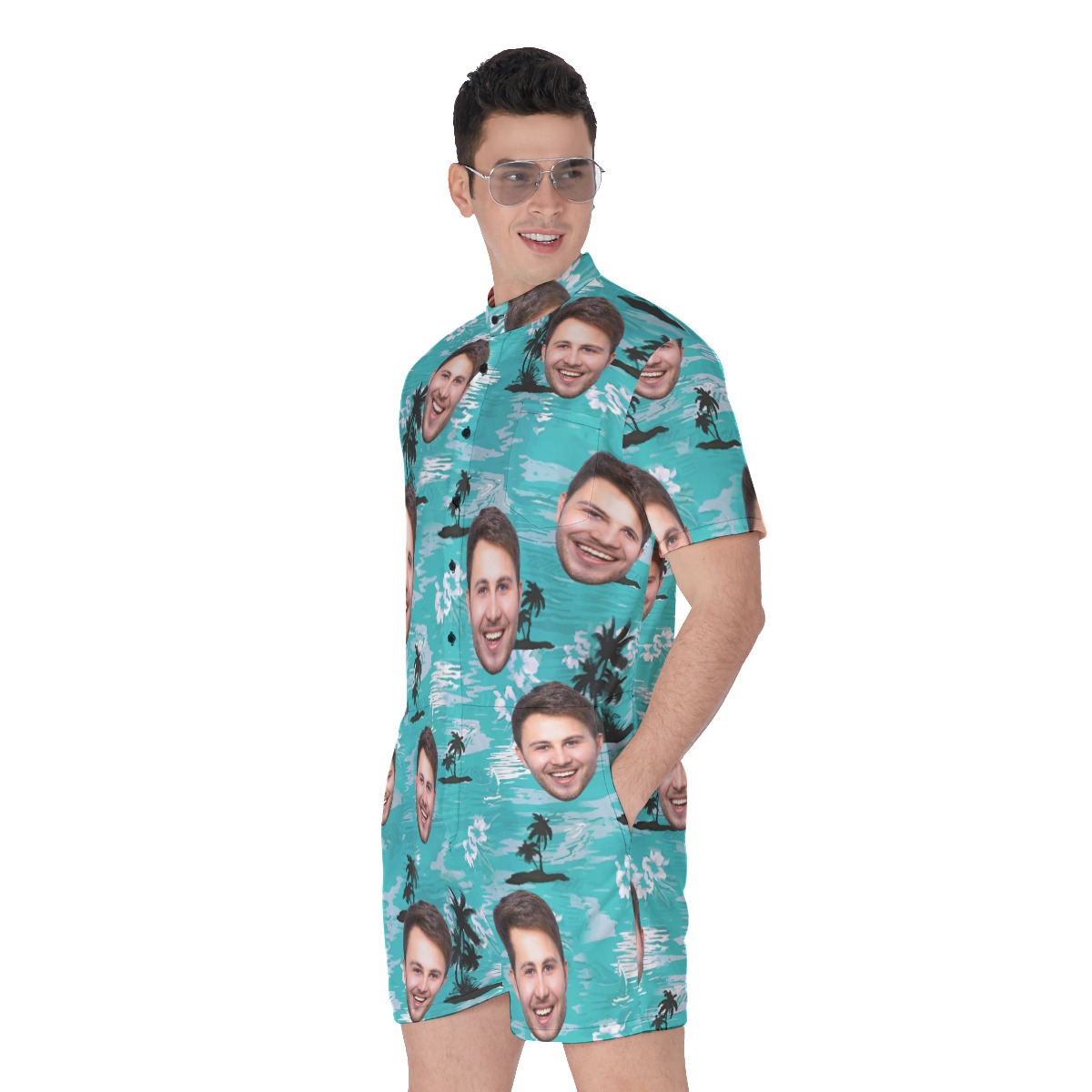 Light Blue Beach Custom Face Romper For Men