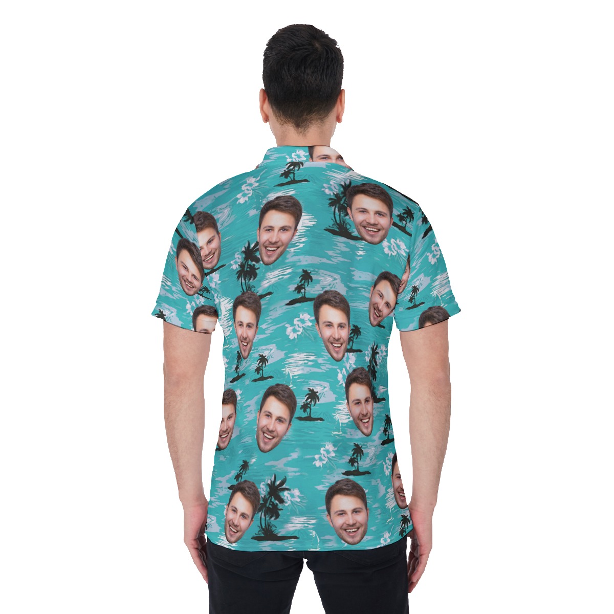 Light Blue Beach Men's Polo Shirt With Face