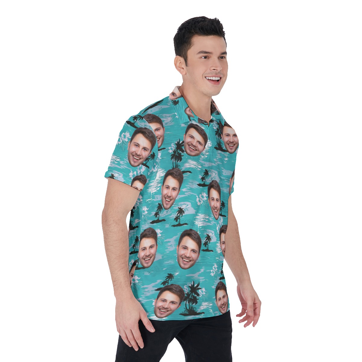 Light Blue Beach Men's Polo Shirt With Face