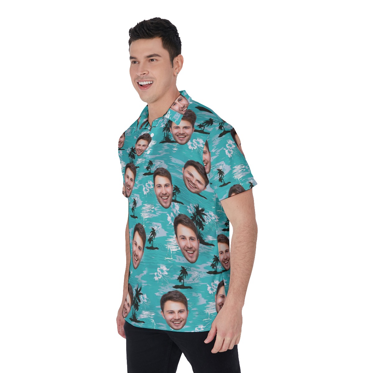 Light Blue Beach Men's Polo Shirt With Face