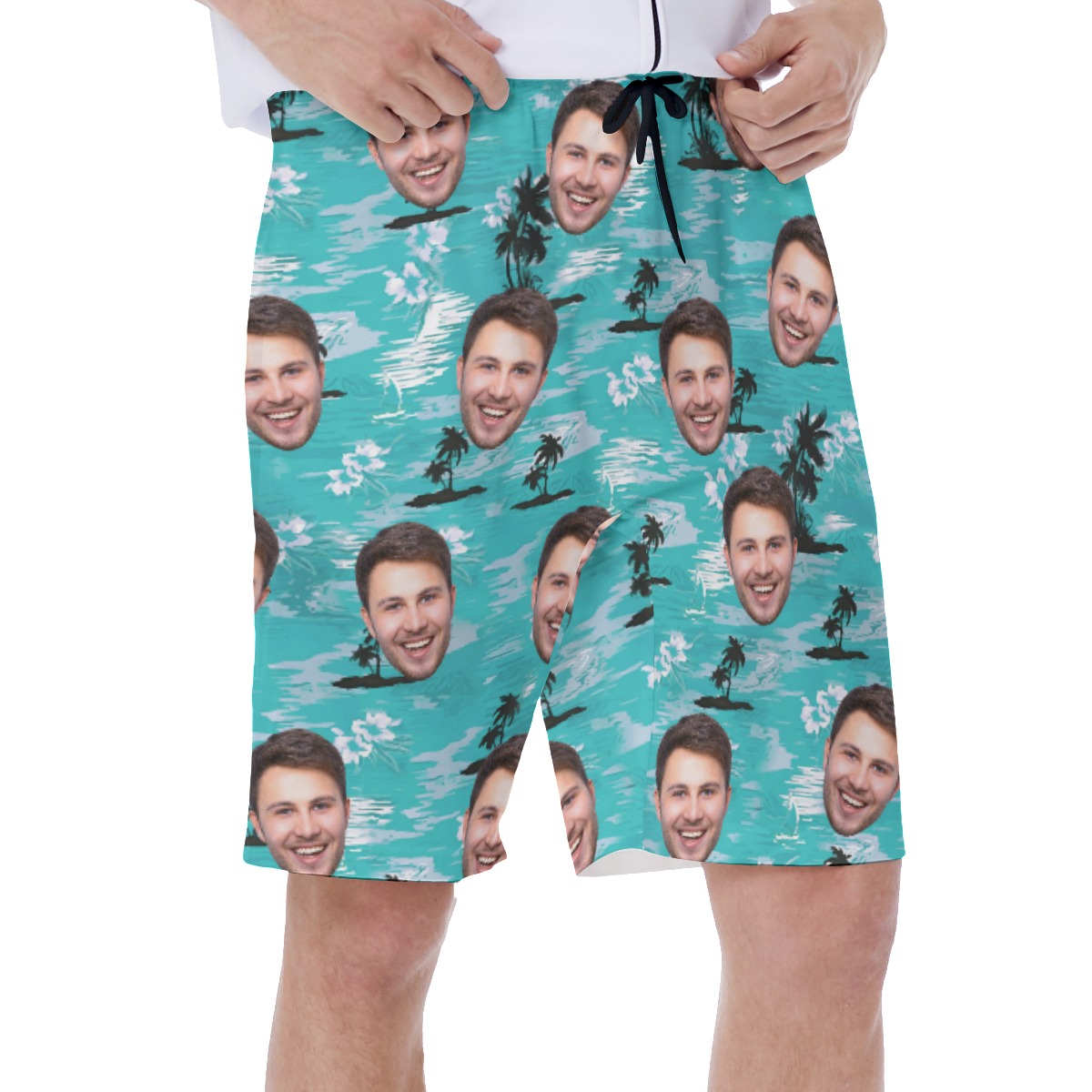 Light Blue Beach Men's Hawaiian Shorts With Face
