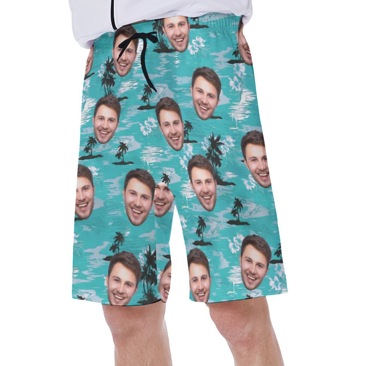 Light Blue Beach Men's Hawaiian Shorts With Face