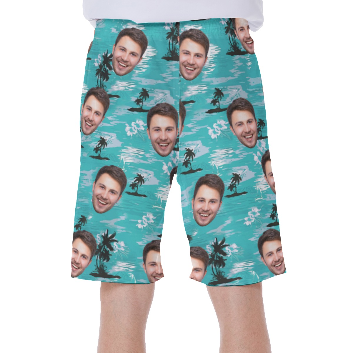 Light Blue Beach Men's Hawaiian Shorts With Face