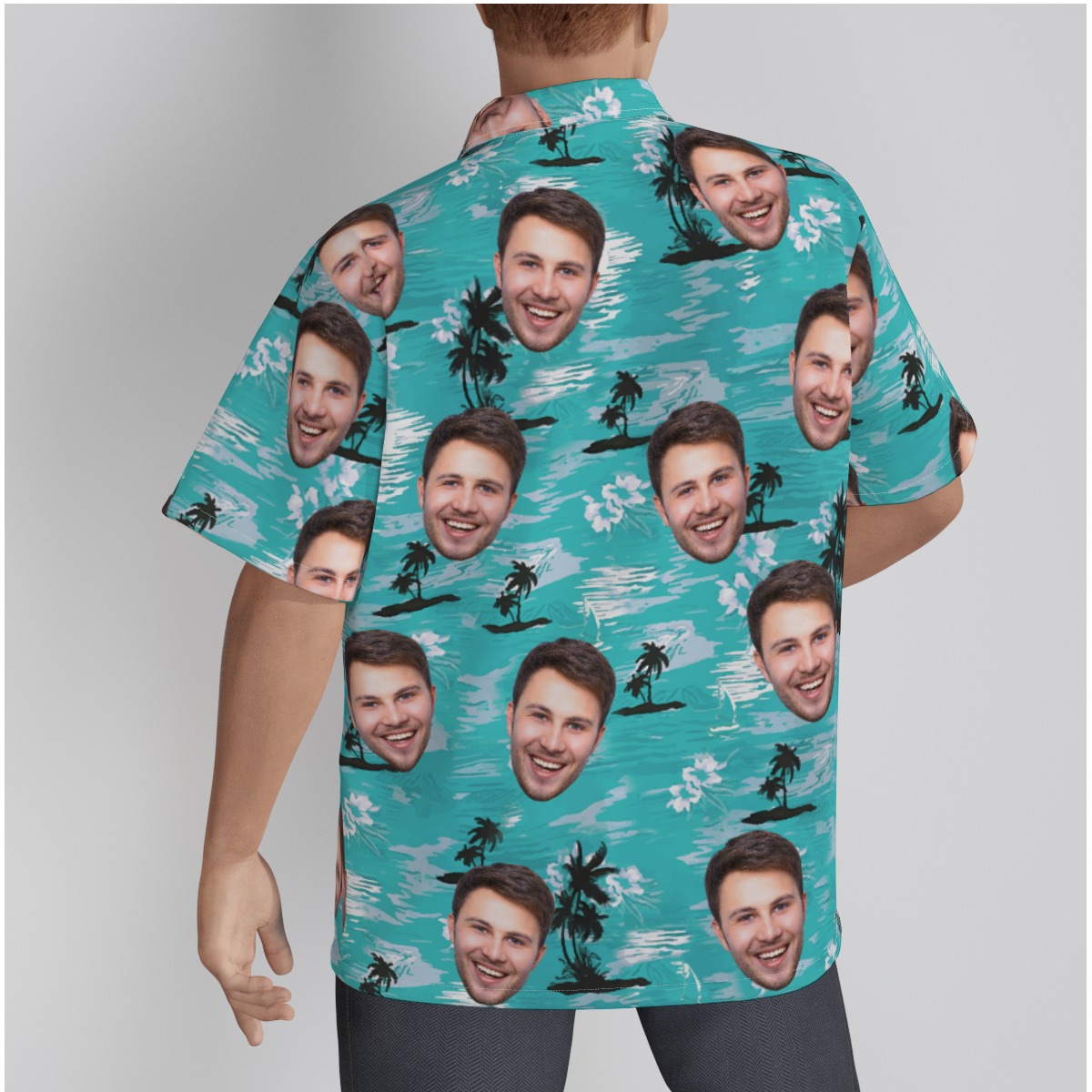Light Blue Beach Button Up Shirt With Custom Face