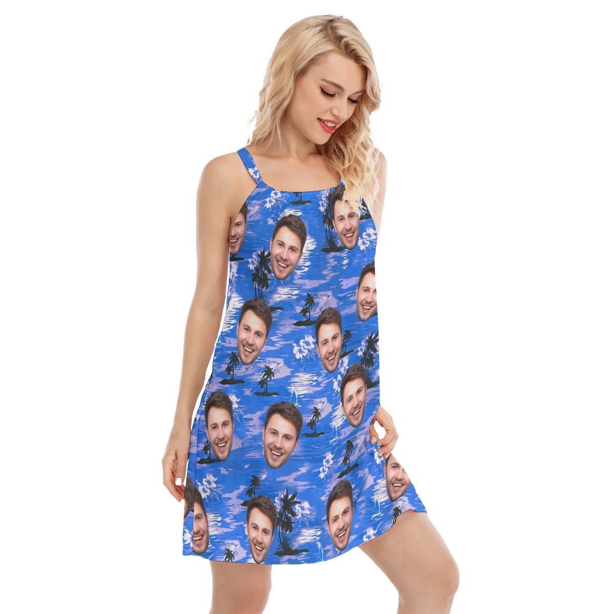 Blue Women's Cami Dress With Custom Face