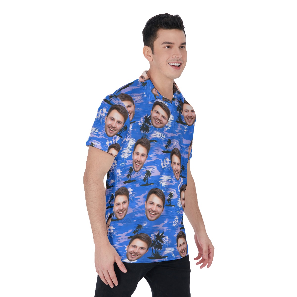 Blue Men's Polo Shirt With Custom Face