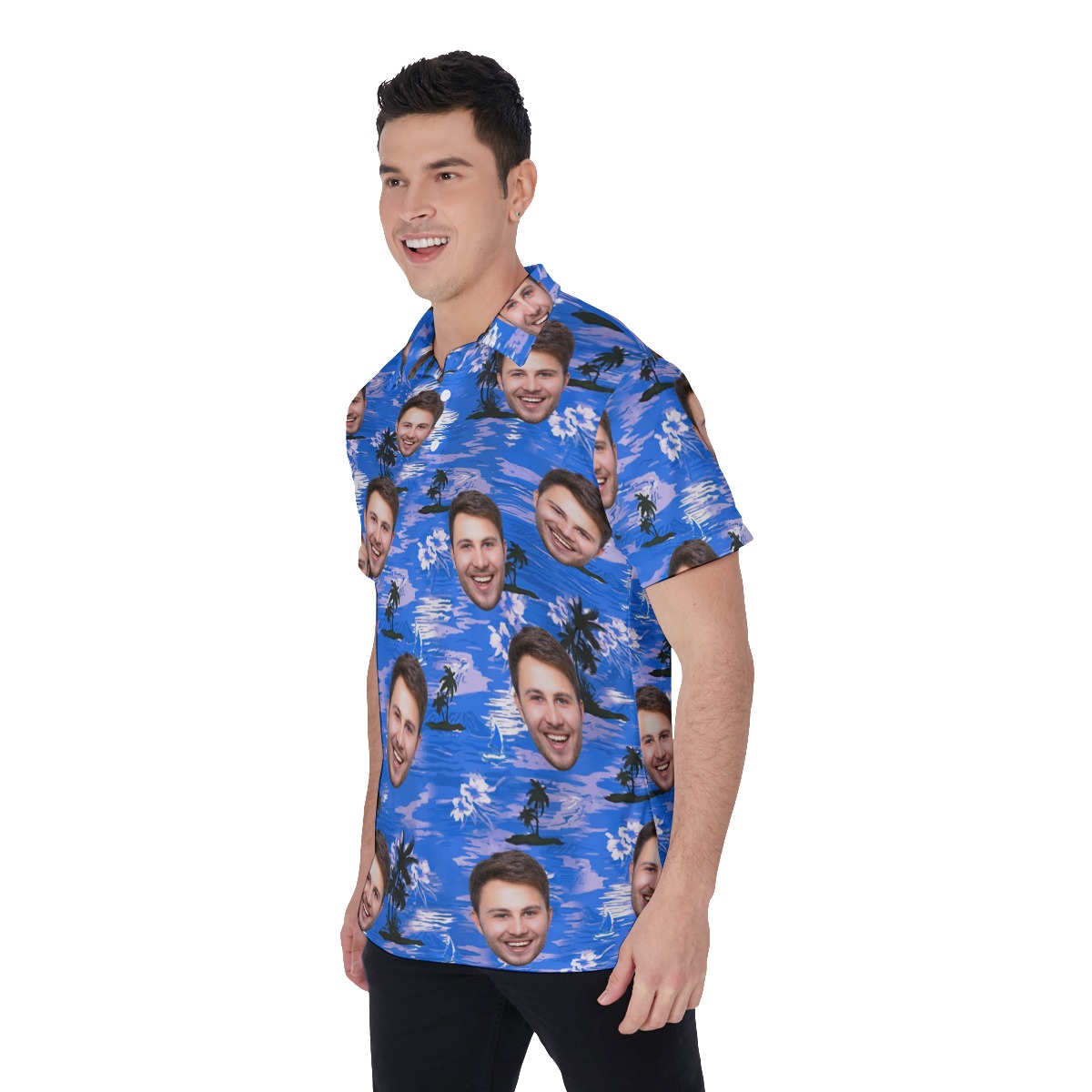 Blue Men's Polo Shirt With Custom Face
