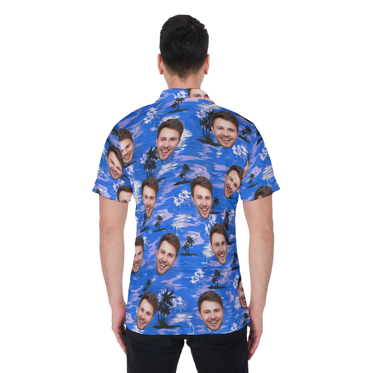 Blue Men's Polo Shirt With Custom Face