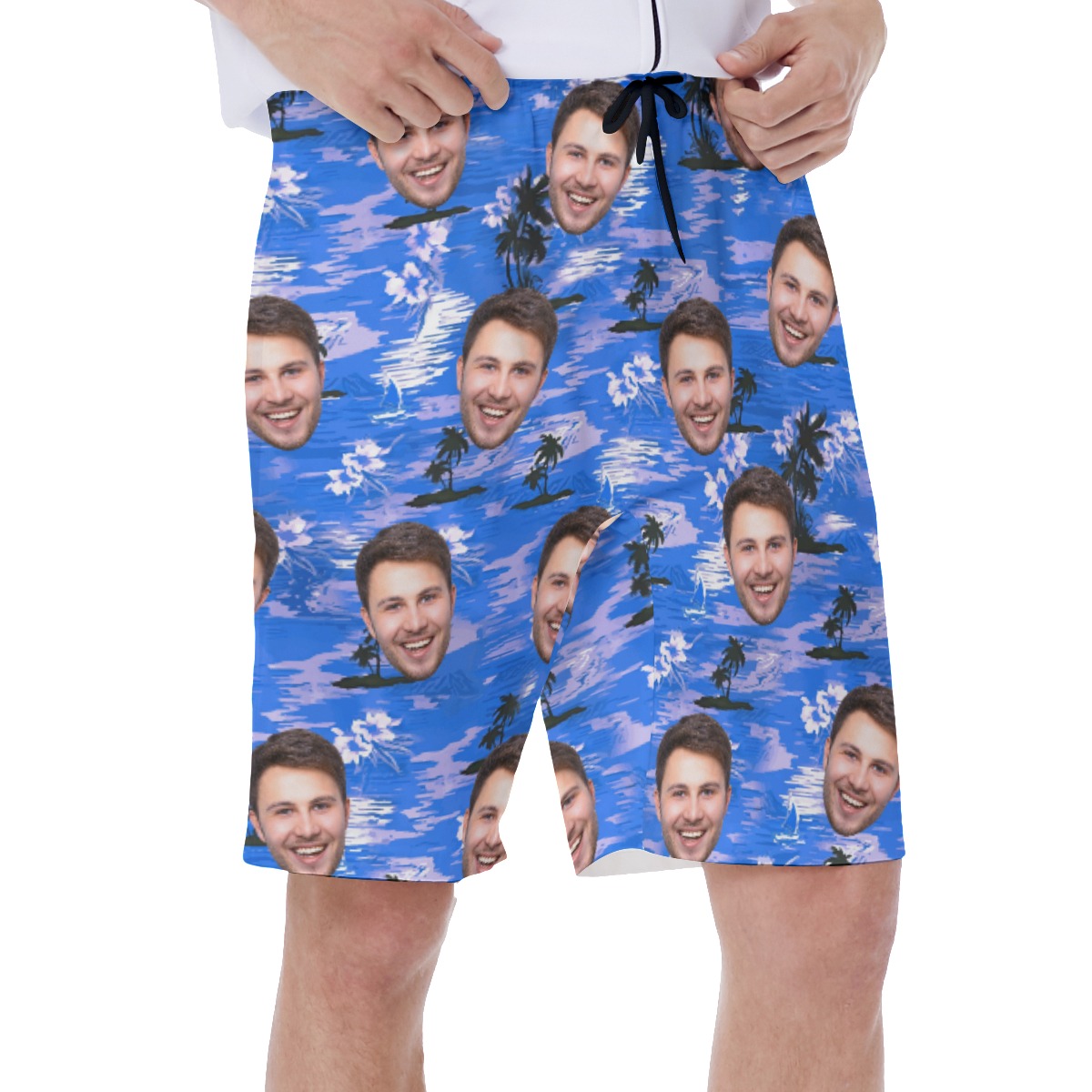 Blue Men's Swim Trunks With Custom Face